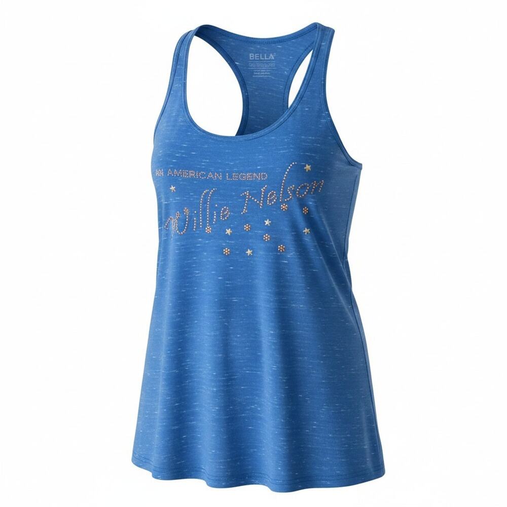 Blue T-Shirt Knit Tank Top Sz M American Legend Willie Nelson Gold Rhinestones